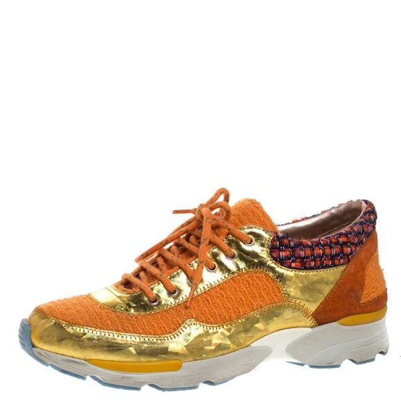 Chanel Multicolor Tweed, Suede and Metallic Leather Lace Up Sneakers Size 37 - Picture 1 of 4